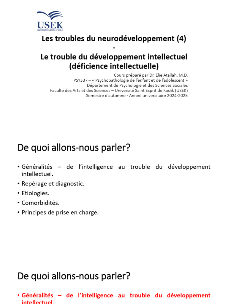 5.1) La Déficience Intellectuelle | PDF | Handicap mental | Quotient ...