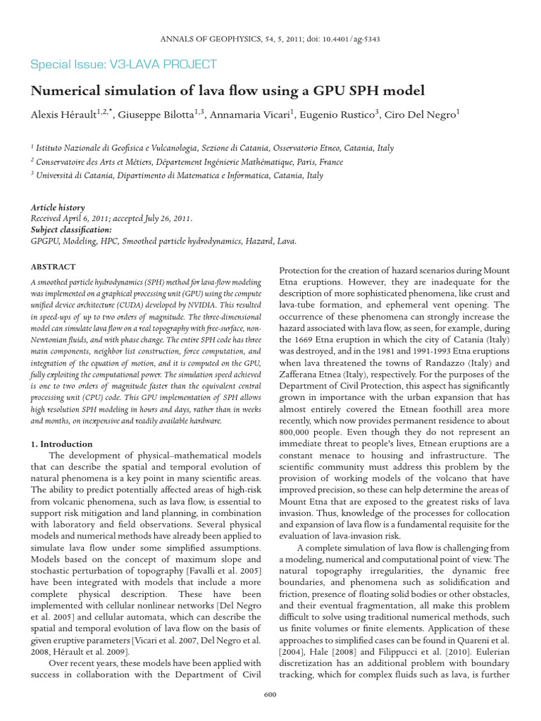 Numerical Simulation of Lava Flow Using A GPU SPH | PDF | Fluid ...