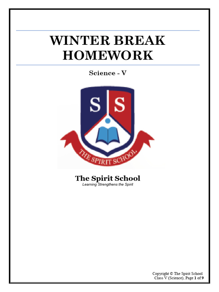Class V Science Winter Break Homework Session 2025 26 | PDF ...