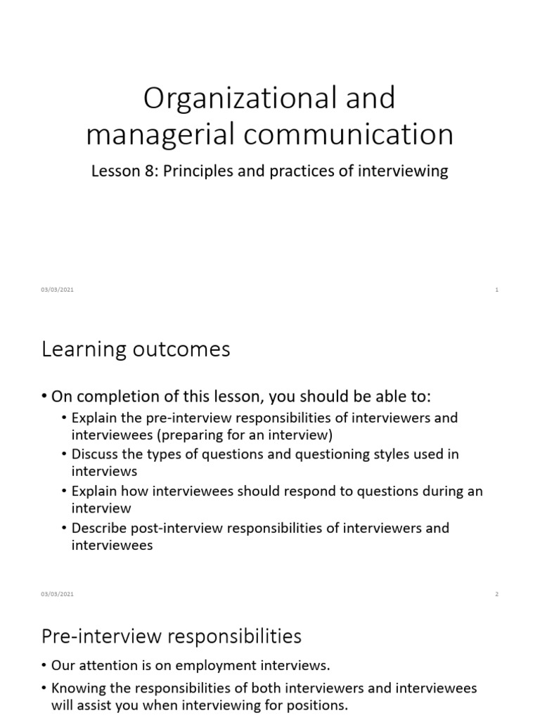 Lesson 8 - Principles and Practices of Interviewing | PDF | Interview ...