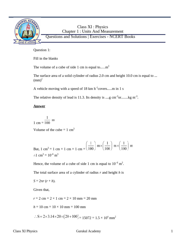 Class 11 Physics Ch1 Solution | PDF | Significant Figures | Sun