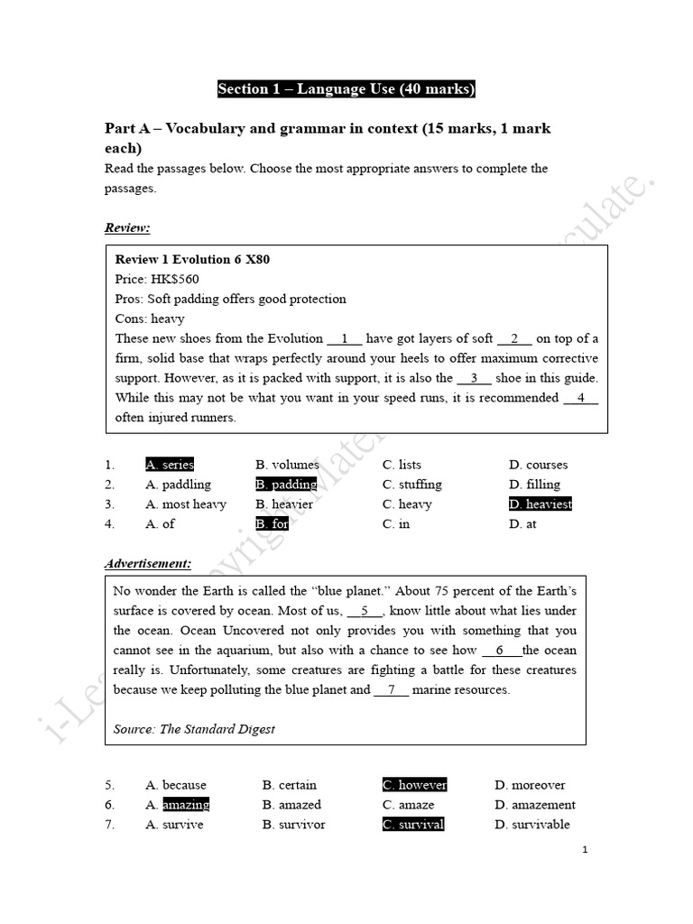 JAE Mock Paper Set 4 Section 1 - Answer (Watermark) | PDF | Chess ...