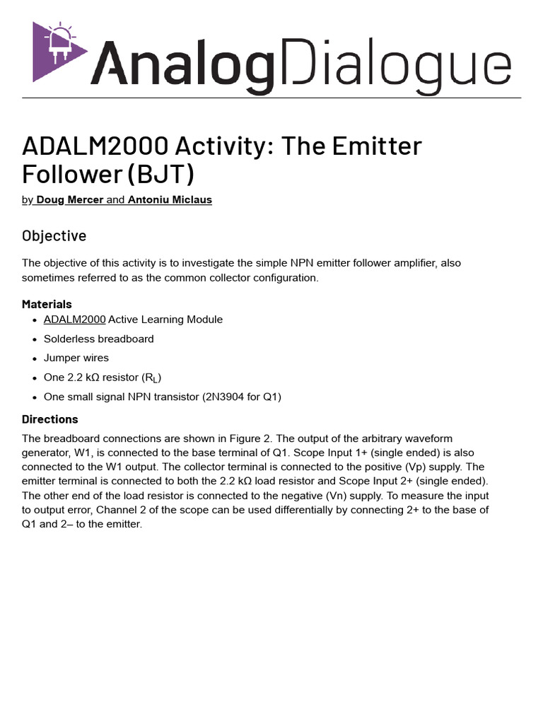 ADALM2000 Activity - The Emitter Follower (BJT) - Analog Devices | PDF ...