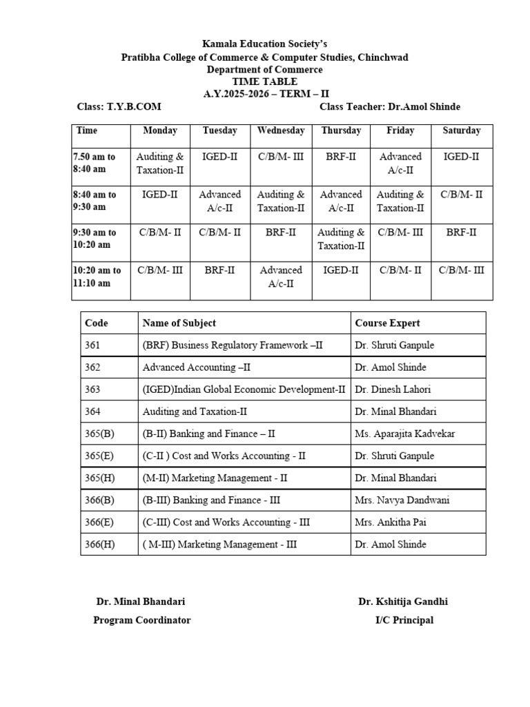 Time Table | PDF