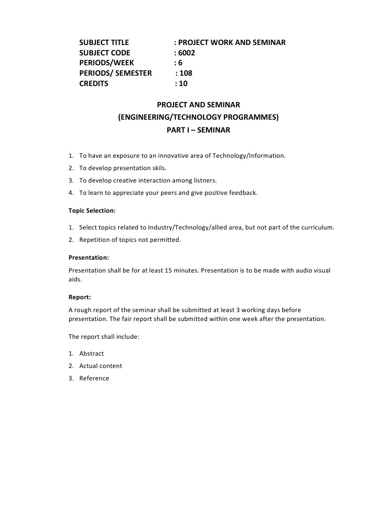 Project Work and Seminar Guidelines | PDF | Goal | Educational Assessment