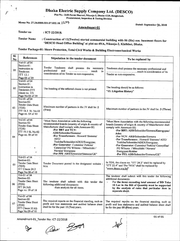 Amendment 01 Tender 22 2018 | PDF