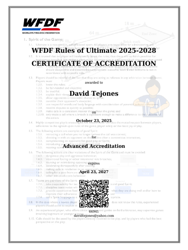 WFDF Rules Advanced Accreditation | PDF