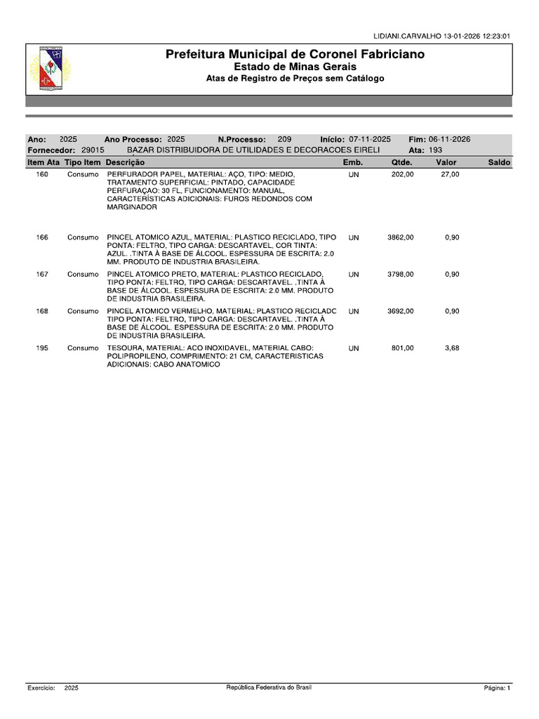 Ata 193 - Bazar Distribuidora (Corrigidas) | PDF