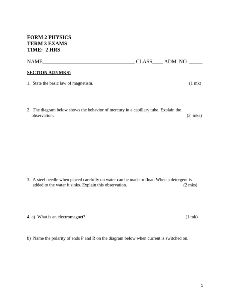 Form 2 Physics End of Term Exams | PDF | Waves | Wavelength