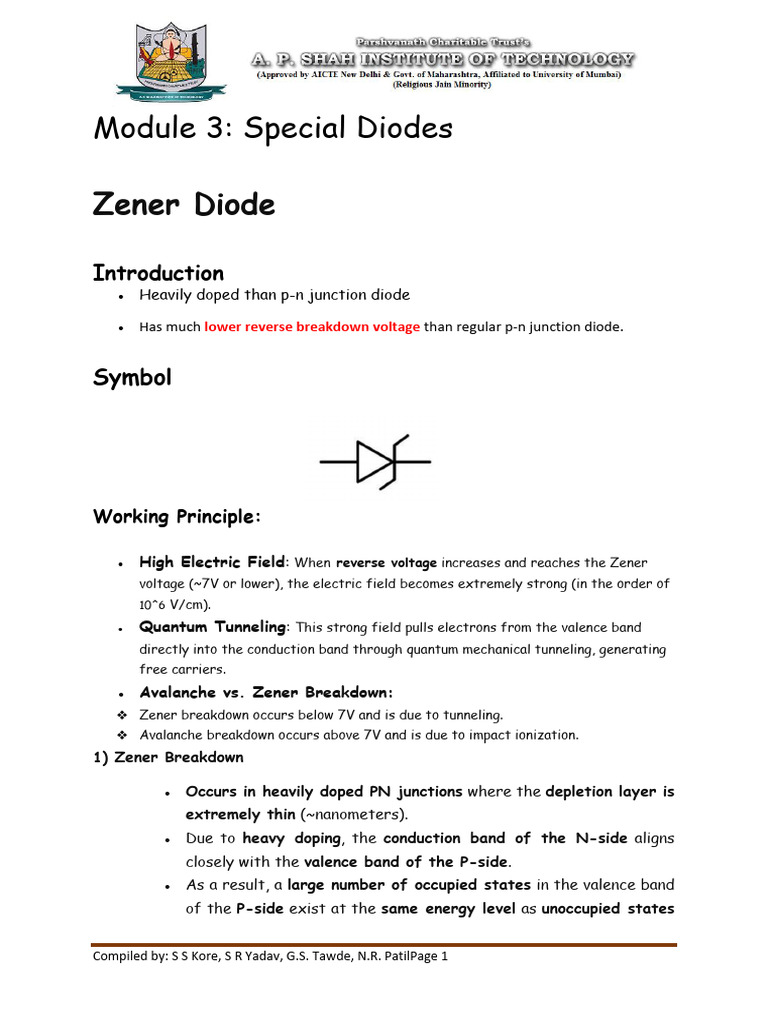Module-3 Special Diodes Semiconductor Physics Notes | PDF | P–N ...