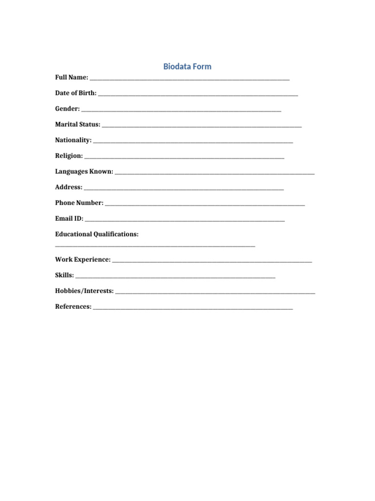 Biodata Form | PDF