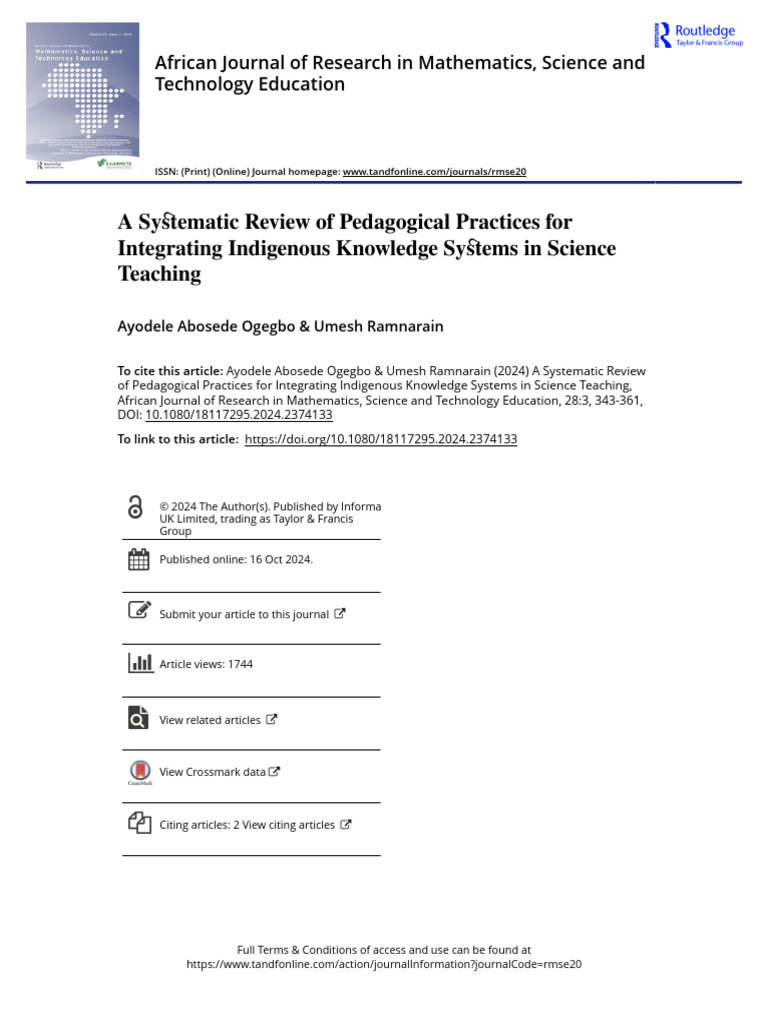 A Systematic Review of Pedagogical Practices For Integrating Indigenous ...