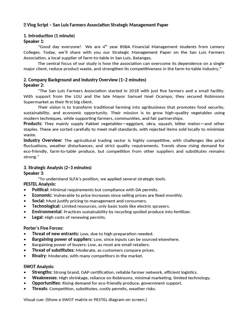 Vlog Script - Strama (Sample) | PDF | Agriculture | Economies
