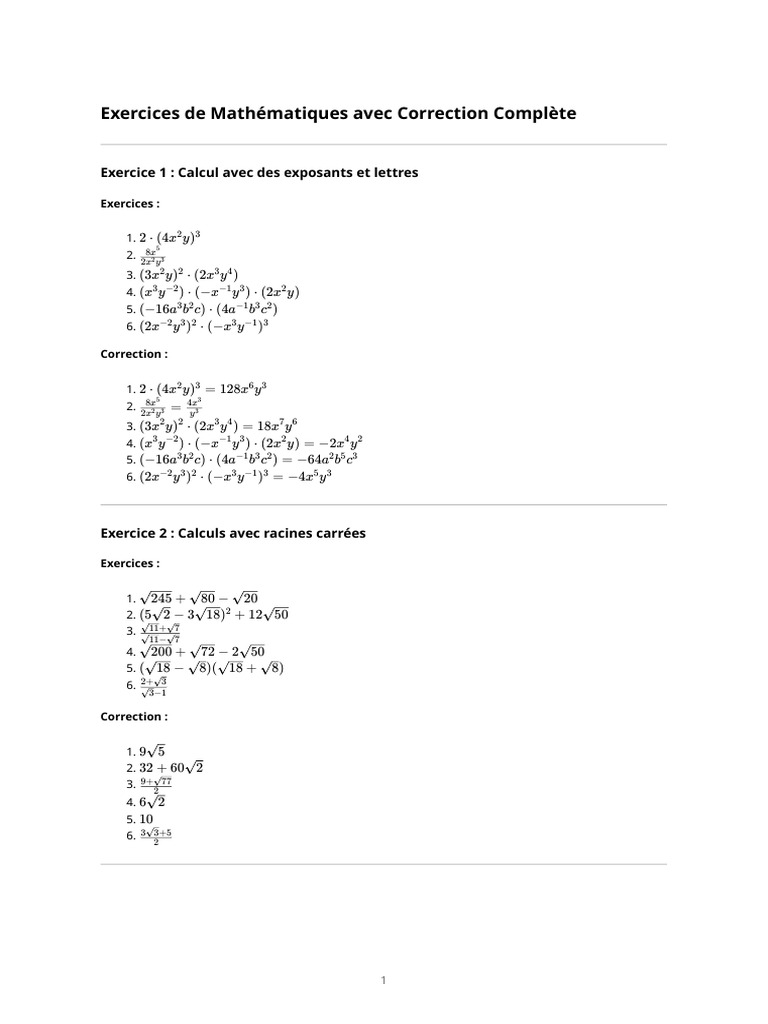 Math Exercices Correction | PDF