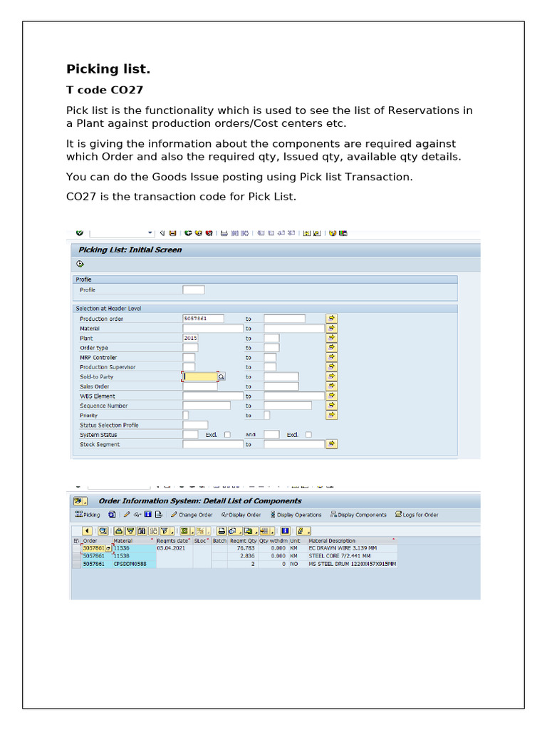 Picking List | PDF