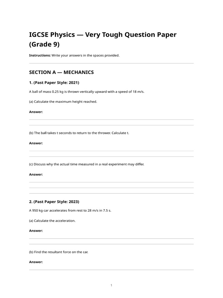 Igcse Physics Hard Question Paper | PDF | Electrical Resistance And ...