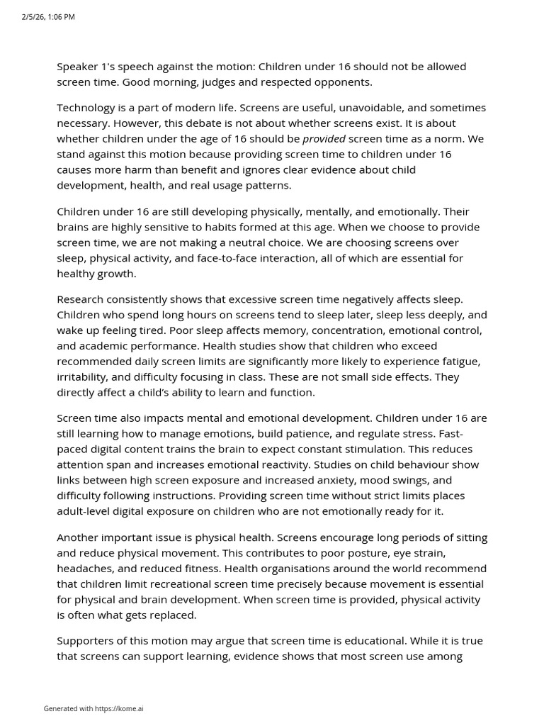 Debate Final Speech | PDF | Sleep | Cognition