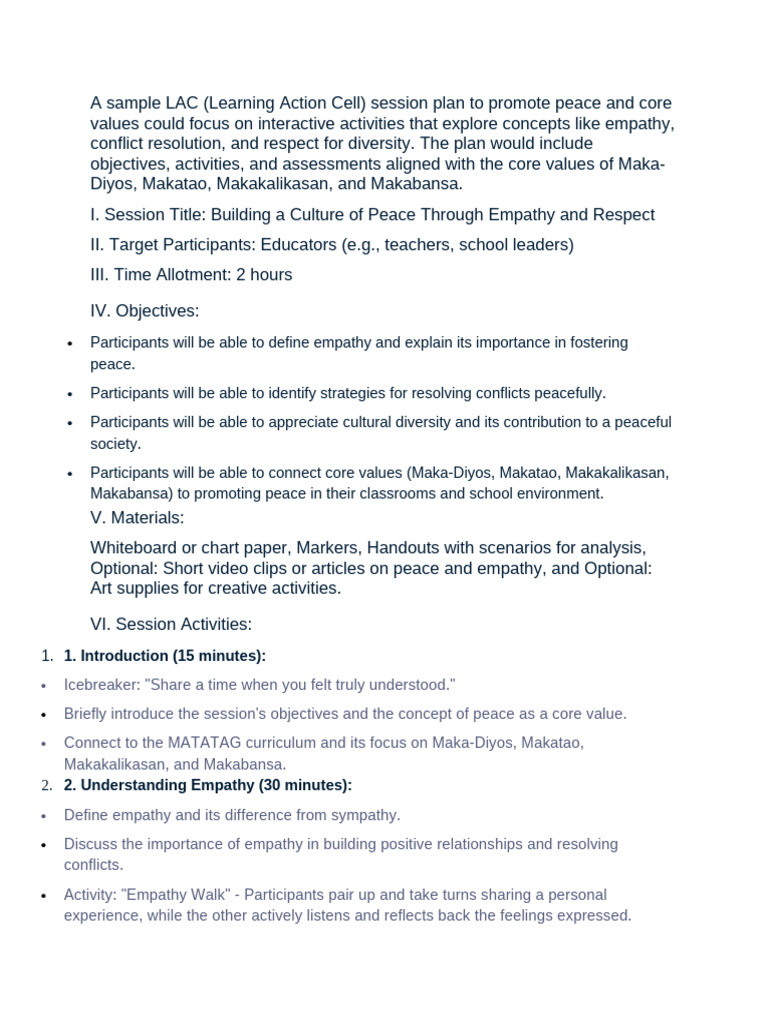 A Sample LAC Core Values | PDF | Conflict Resolution | Empathy