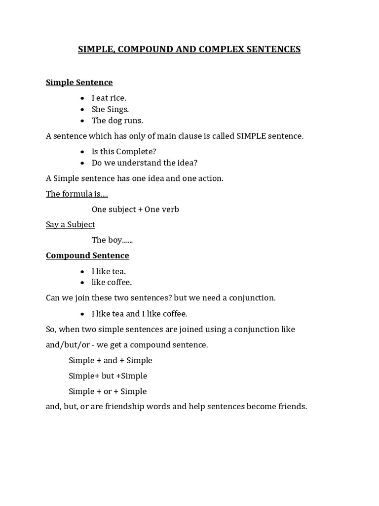Simple, Compound and Complex Sentences | PDF | Clause | Subject (Grammar)