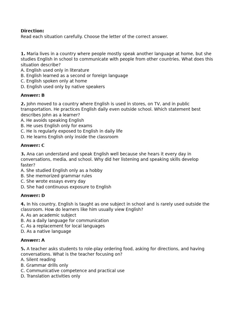 Multiple Choice Questions | PDF | English Language | Foreign Language