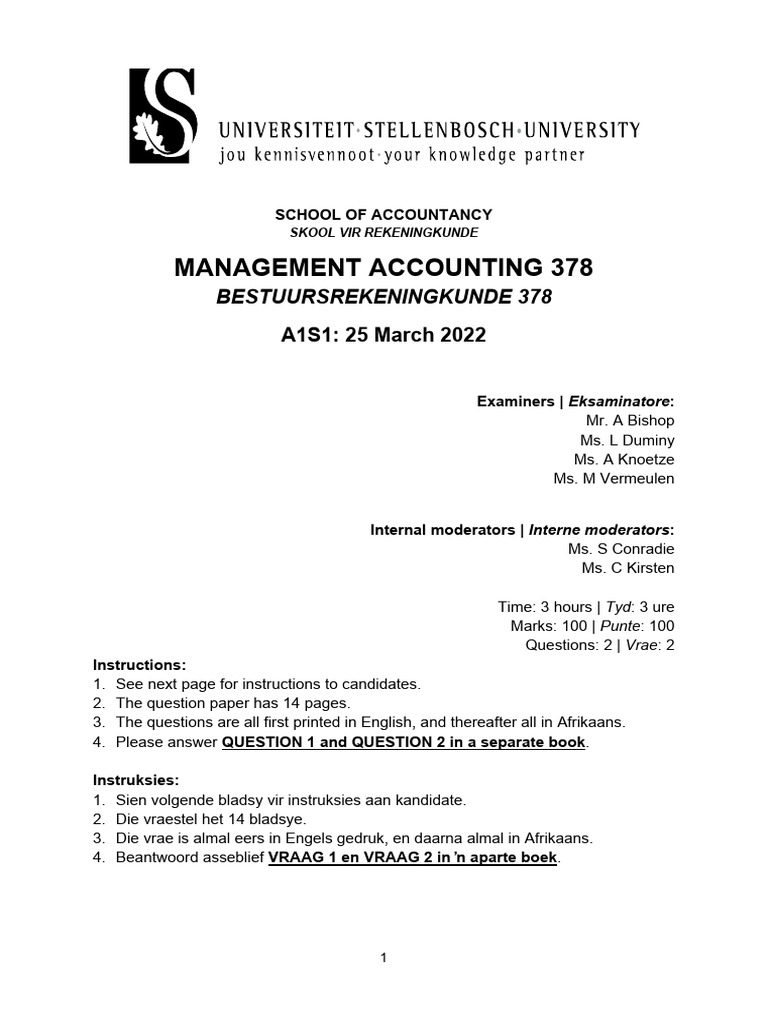 ManAcc 378 - 2022 A1S1 - Question Paper | PDF | Credit | Finance ...
