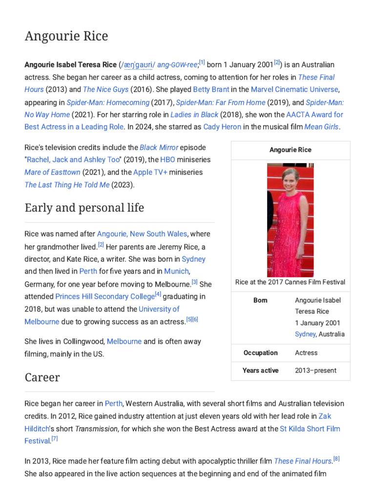 Angourie Rice - Wikipedia | PDF