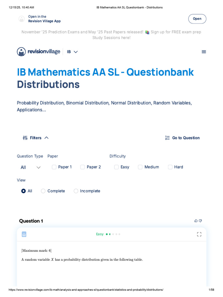 RV - AA SL Questionbank - Distributions | PDF | Normal Distribution ...