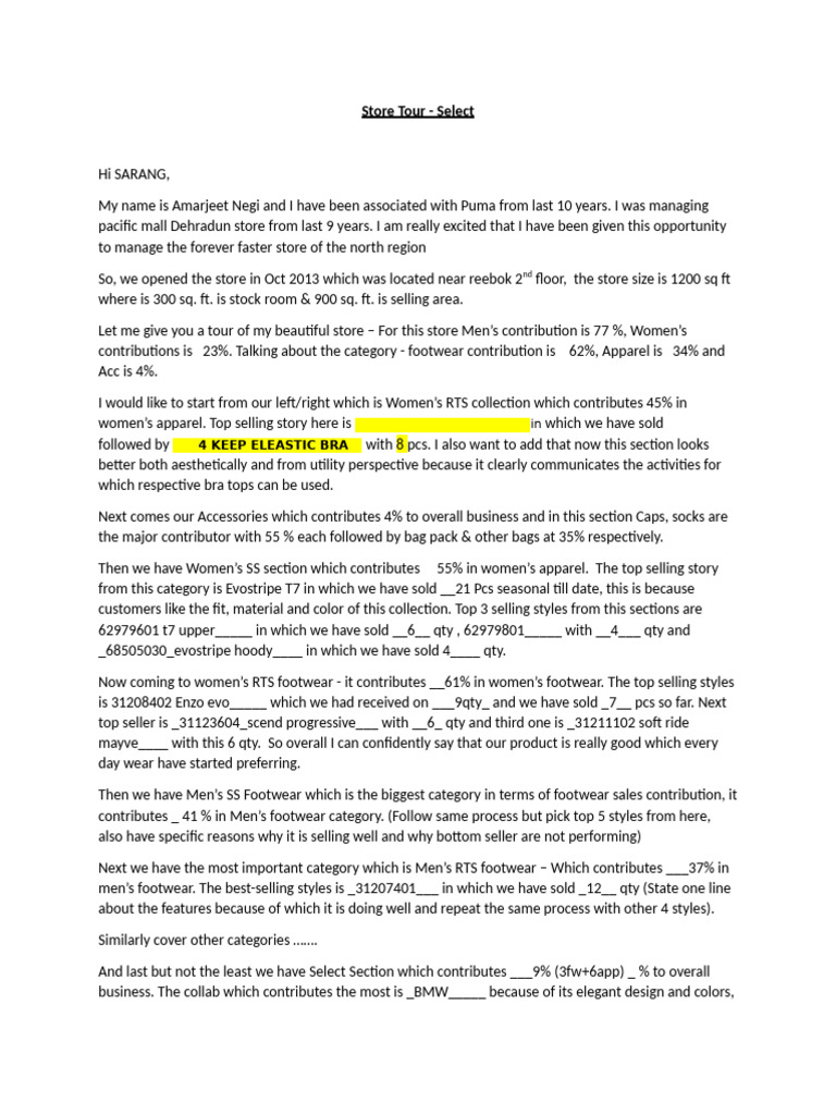 Script for Store Tour | PDF