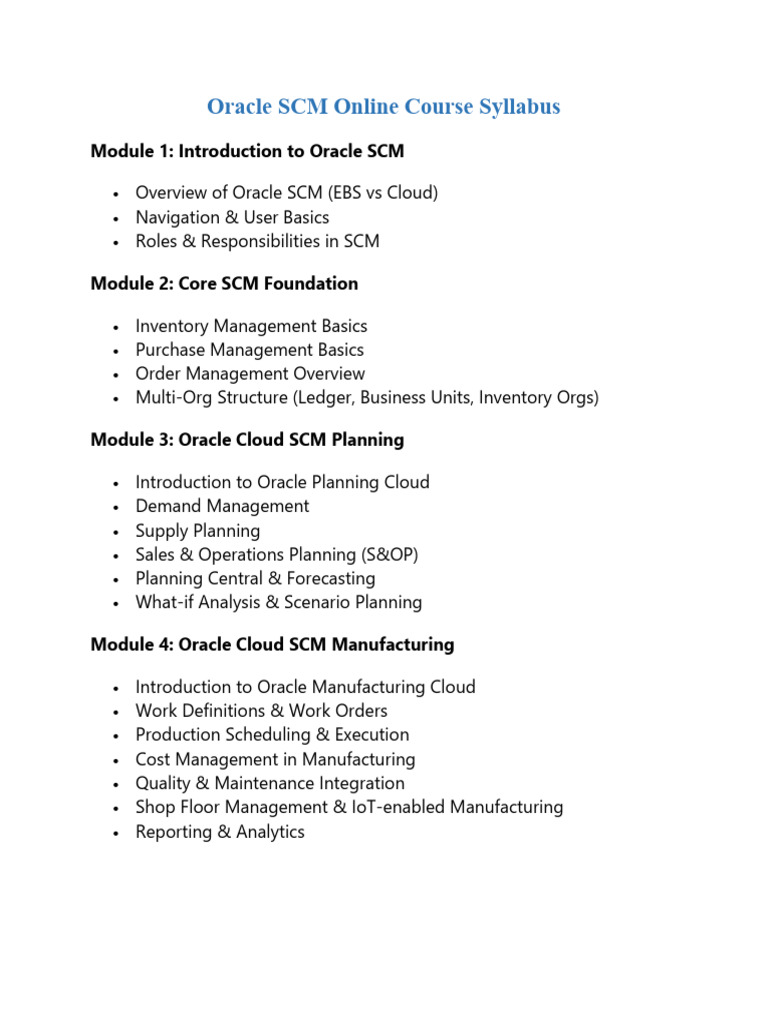 Oracle SCM Online Course Syllabus-2 | PDF