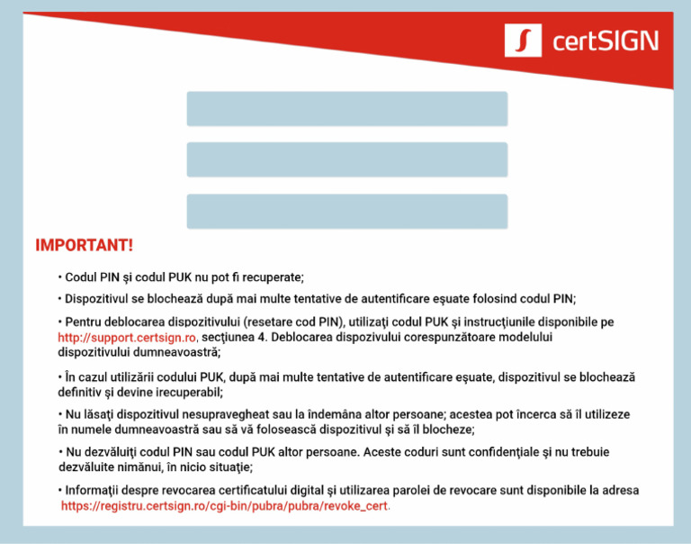 Pin Puk Cert Sign Certificat Digital Certsign | PDF