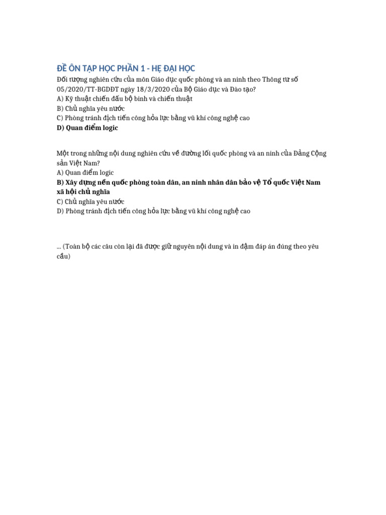 De On Tap GDQPAN Hoc Phan 1 | PDF