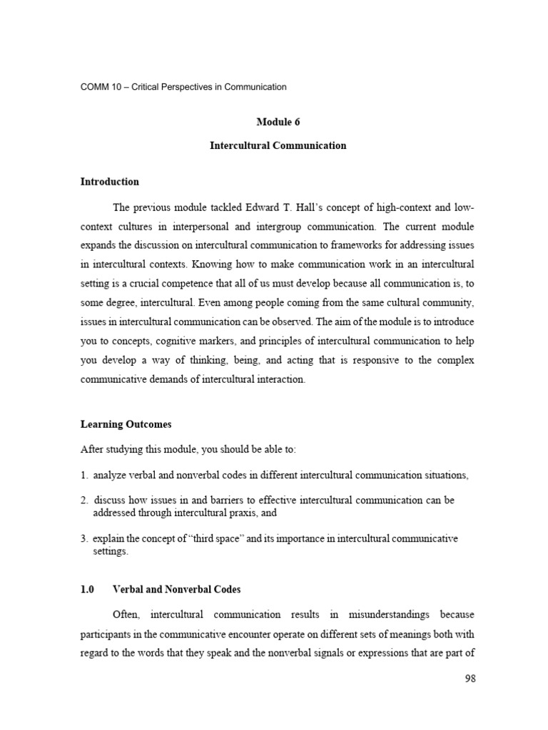 Module 6 - Intercultural Communication | PDF | Nonverbal Communication ...