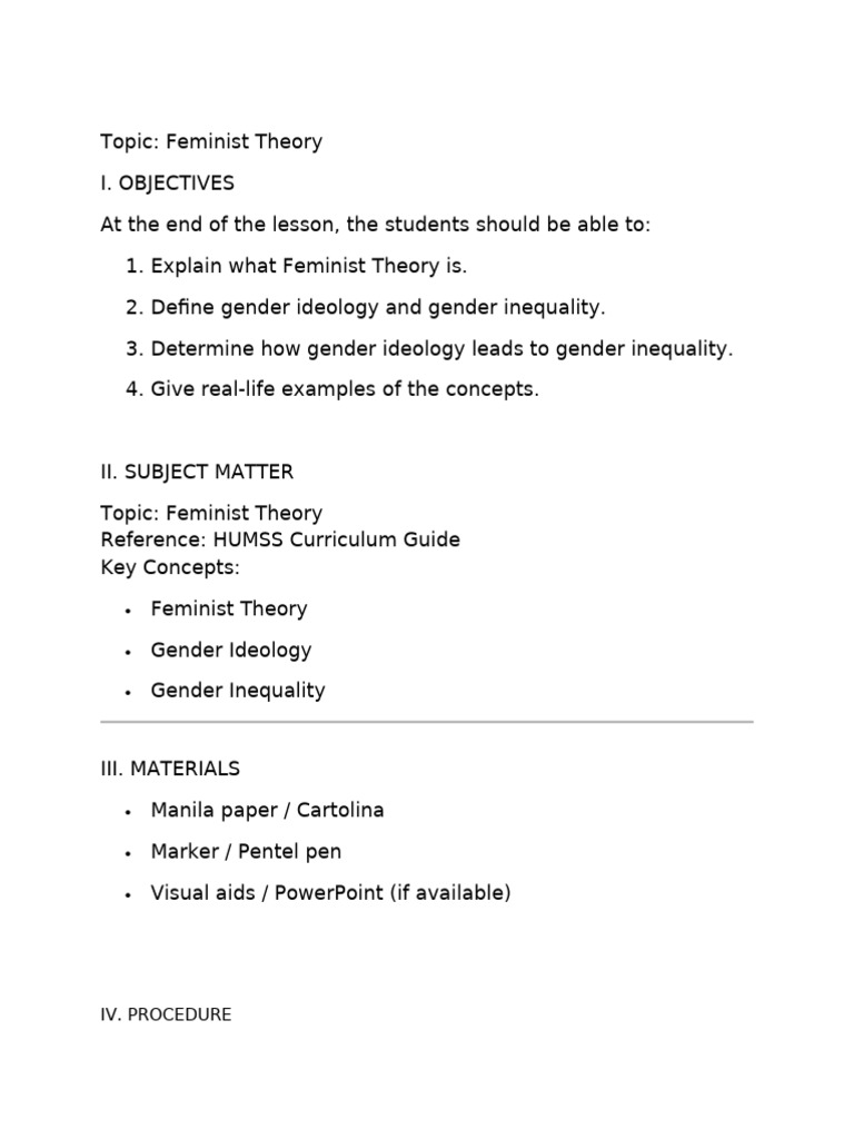 Feminist Theory Leson Plan | PDF | Gender Studies | Gender Inequality