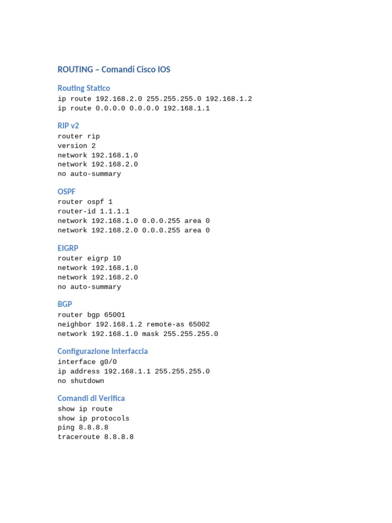 Routing Cisco Comandi | PDF