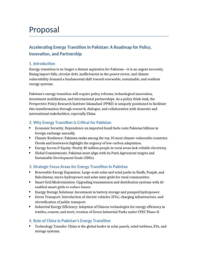 PPRII Proposal Energy Transition | PDF | Pakistan | Energy And The ...