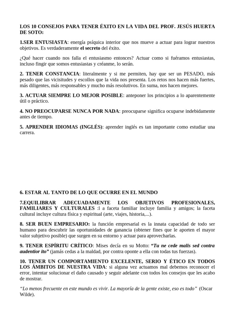 10 Consejos Huerta de Soto | PDF