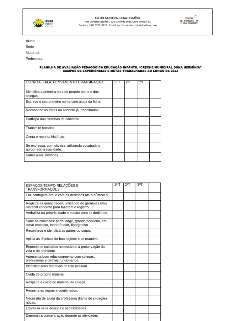 Cópia de Tabela Pedagoga | PDF | Pedagogia