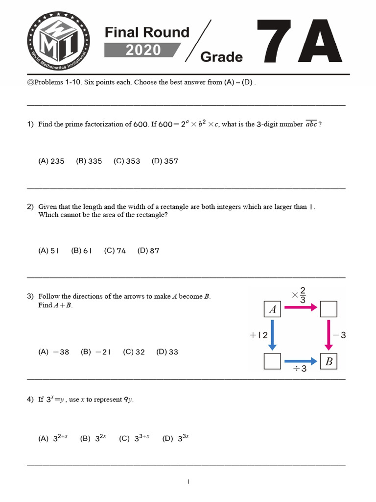 WMI 2020 Grade 7 Final | PDF