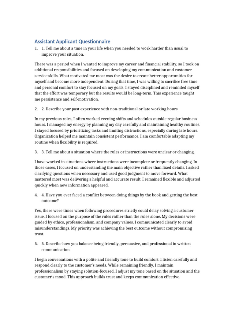 Assistant_Applicant_Questionnaire_Answered | PDF | Communication ...