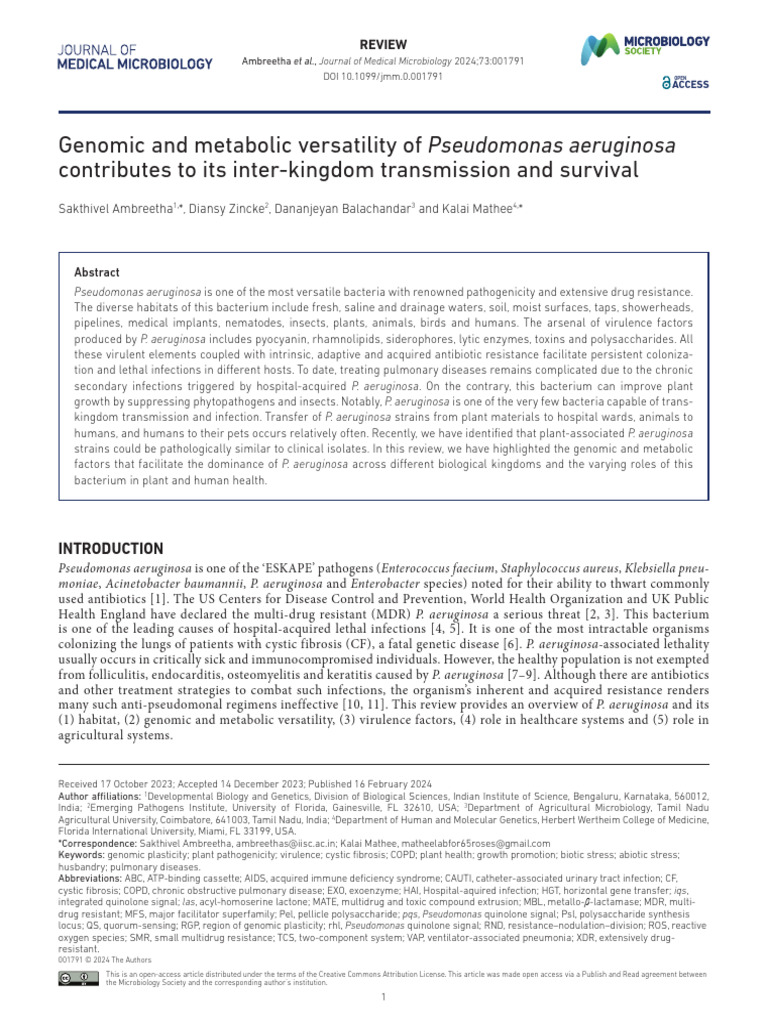 JMM 001791 | PDF | Pseudomonas Aeruginosa | Bacteria