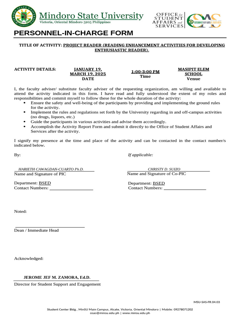 Personnel Incharge | PDF