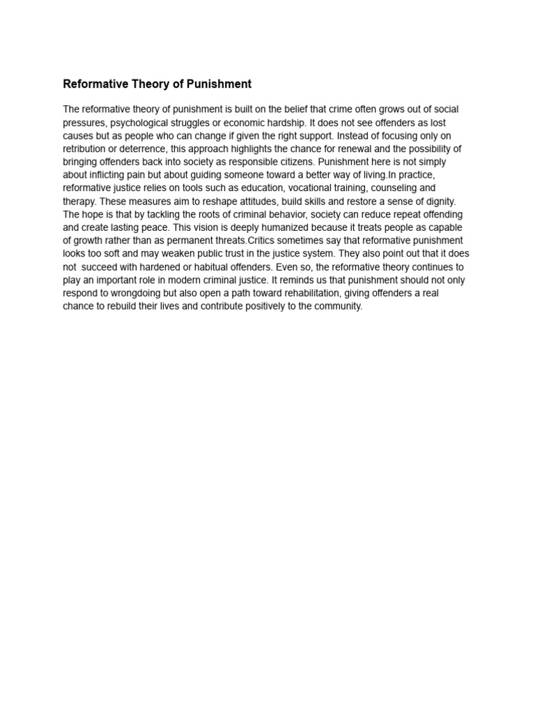 Law 101 Reformative Theory of Punishment | PDF | Punishments | Crime ...