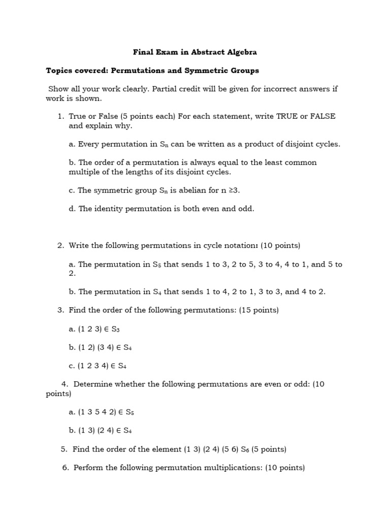 Final Exam in Abstract Algebra | PDF