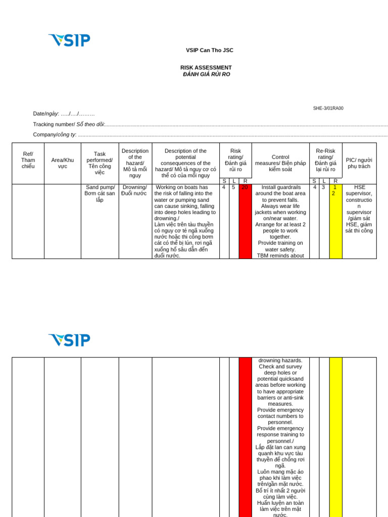 She-3 01ra00 Risk Assessment - Bơm Cát | PDF