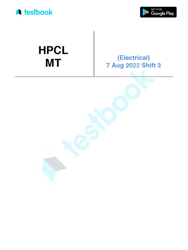 HPCL MT (Electrical) 7 Aug 2022 Shift 3 (English) | PDF | Switch ...