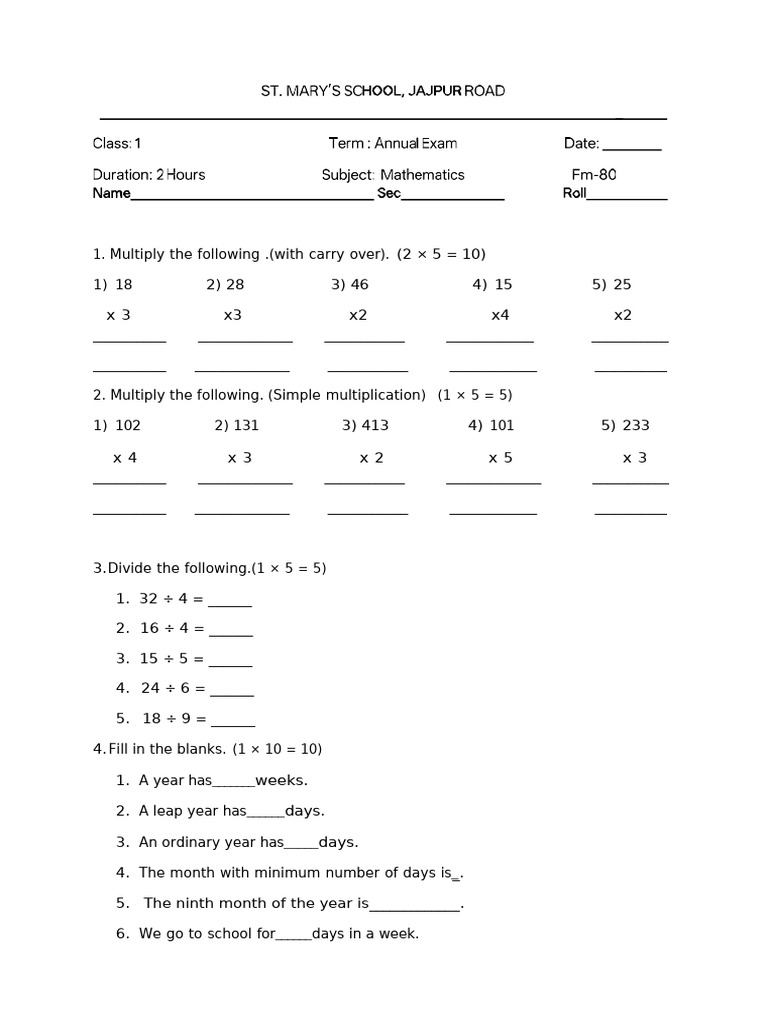 Mathematics Annual Exam Ayesha Mam 01 | PDF | Chess | Chess Theory