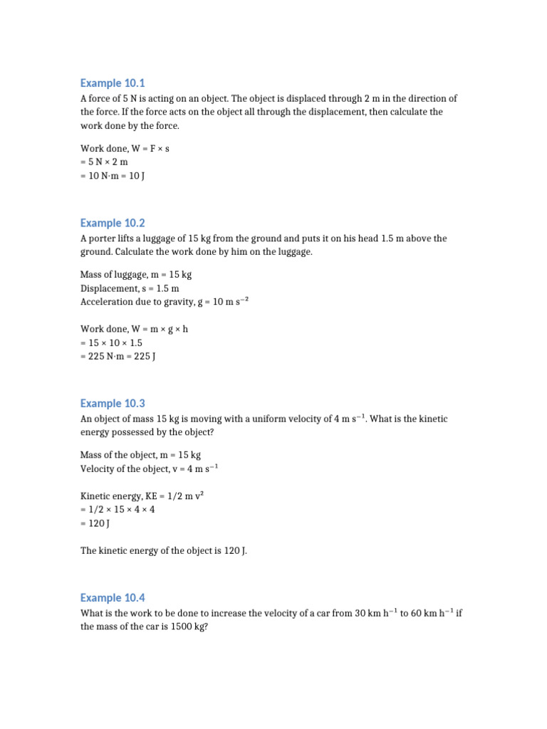 NCERT Work and Energy Examples | PDF