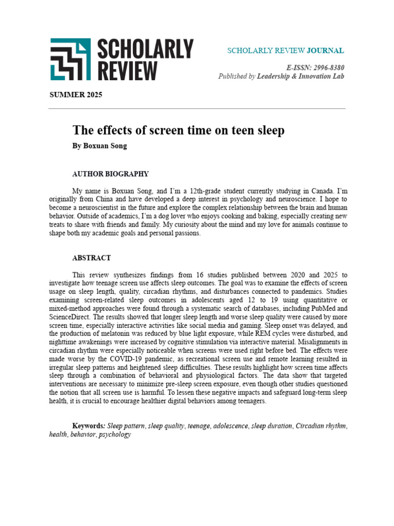 The Effects of Screen Time On Teen Sleep | PDF | Sleep Medicine | Sleep