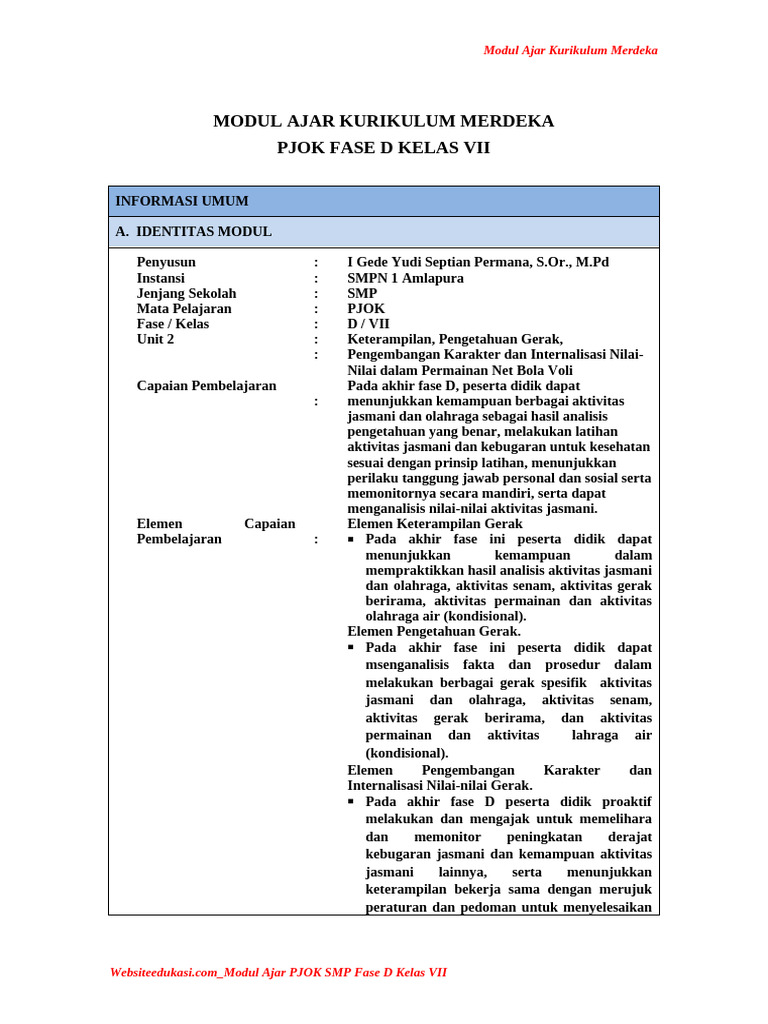 Modul Ajar Unit 2 Voli | PDF