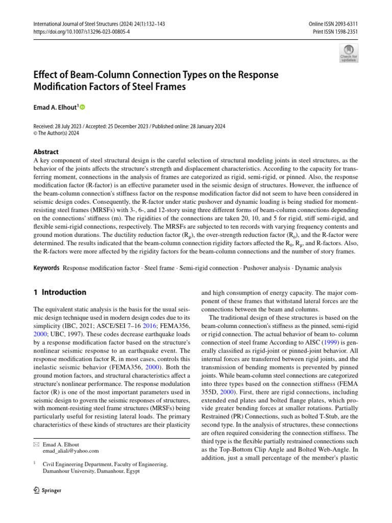 Effect of Beam Column Connection Types On The Response | PDF | Bending ...